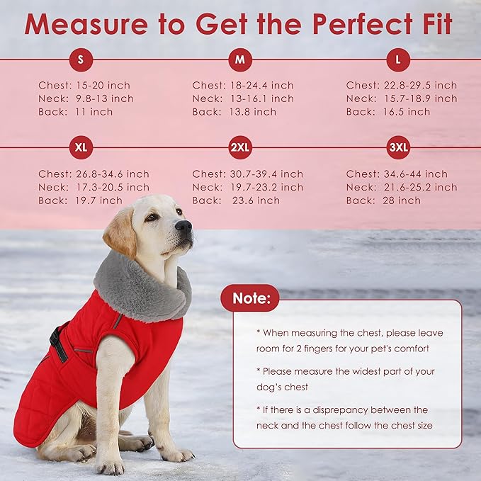 Dog Coat, Waterproof Dog Winter Jacket with Adjustable Buckle, Reflective Turtleneck Pet Snow Vest Warm Fleece Sweater for Small Medium Large Dogs - Red, 3XL