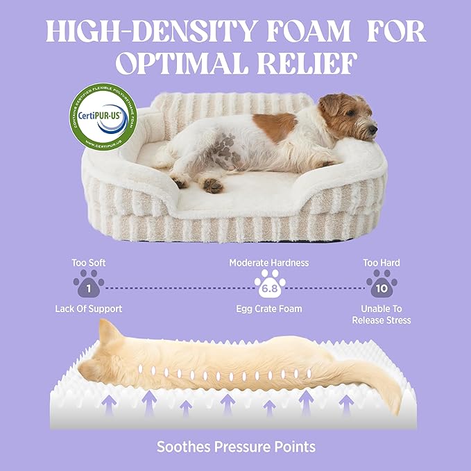 LE SURE Cute XL Dog Beds, Orthopedic Waterproof Dog Bed for Extra Large Dogs, High Back Non-Slip Bottom and Egg-Crate Foam Big Pet Couch Sofa with Washable Removable Cover, Beige
