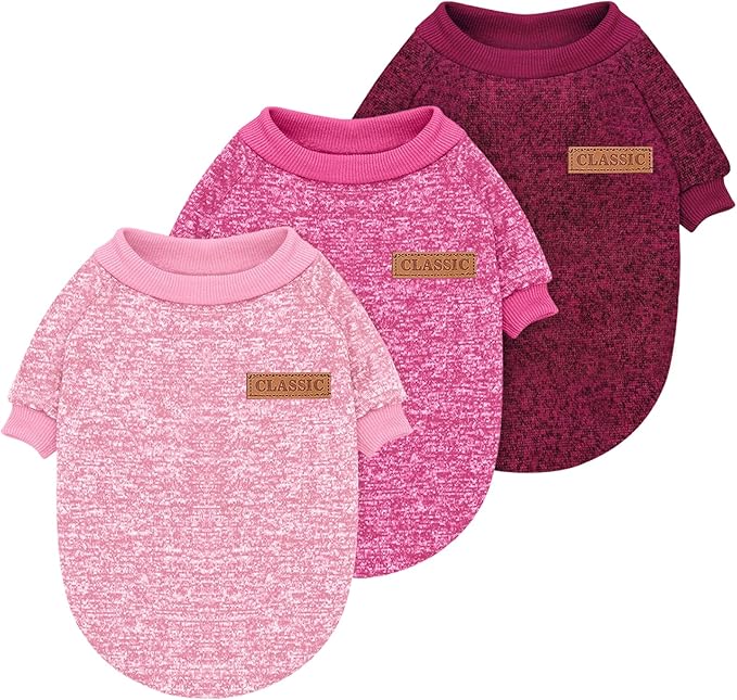 Idepet Pet Dog Classic Knitwear Sweater 3 Pcs, Fleece Coat for Small,Medium Dogs,Warm Pet Dog Cat Clothes,Soft Puppy Customes for Dog Grils Boys,Small