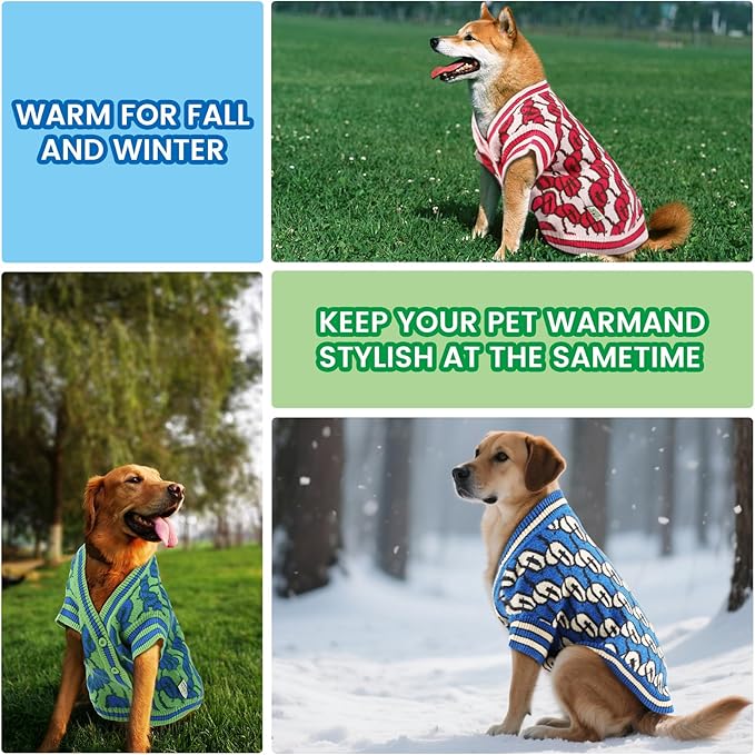 Pet Sweaters for Dogs Boys and Girls, Dynamic Letter Patterned Dog Sweater,Dog Cardigan,Pet Clothes,Pet Knitted Clothing,Fit for Different Seasons and Kinds of Dogs (Blue 2XL)