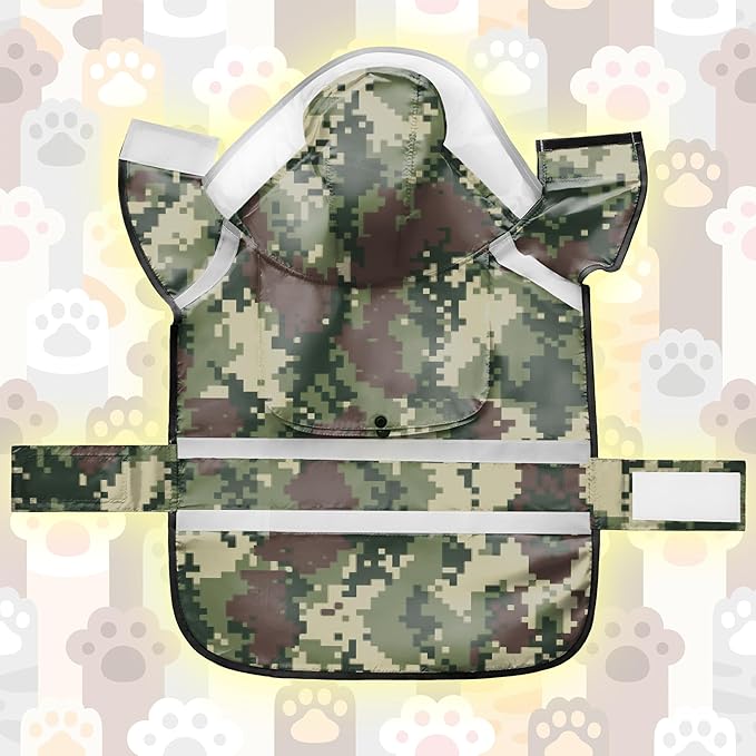 Dog Raincoat, Adjustable Rain Jacket with Hooded Double Layer for Large Medium Small Dogs Puppies, Lightweight Waterproof Rain Coat Poncho with Reflective Stripe Mosaic Camouflage Green,L