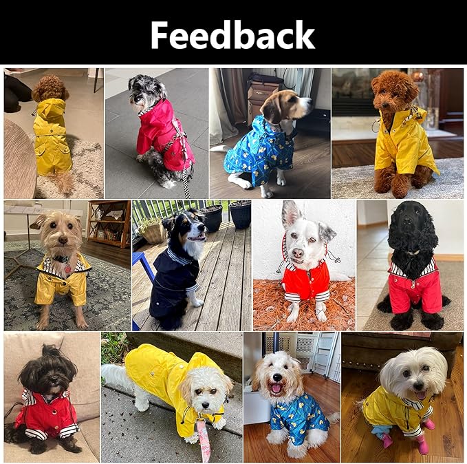 Morezi Dog Zip Up Raincoat with Reflective Buttons, Rain/Water Resistant, Adjustable Drawstring, Removable Hood, Raincoats with Legs 8lbs to 80lbs Available - Purple - S