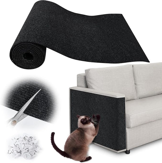 Cat Scratch Furniture Protector - 138" x 15.8" Trimmable Self-Adhesive Cats Claws Scratch Pads, DIY Cat Climbing Couch Protector for Scratch Post Cat Tree Replacement Indoor (Black)