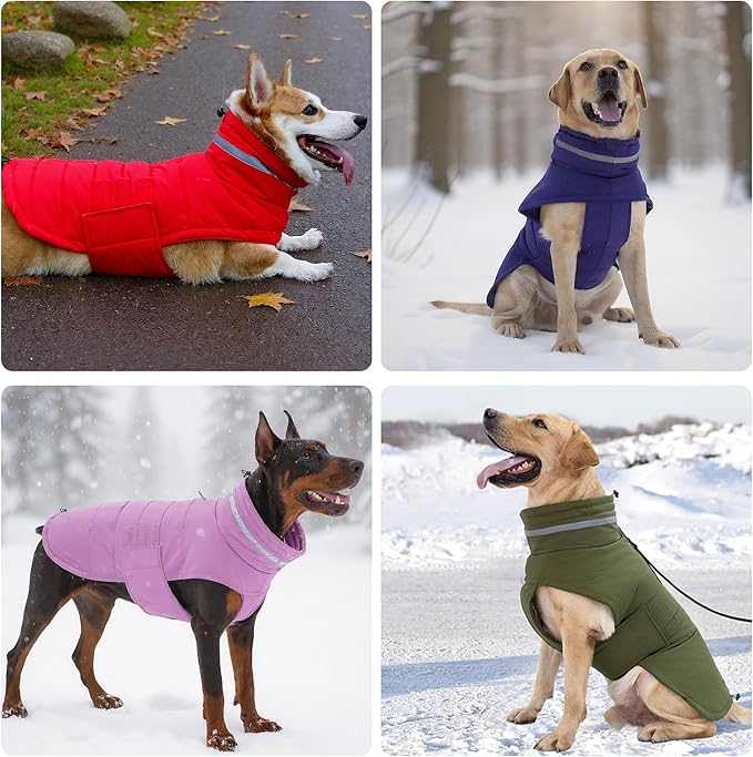 Dog Coat, Waterproof Winter Jacket, Warm Windproof Jacket, Reflective Adjustable Turtleneck Coats for Medium Dogs with Hook & Loop - Lilac - M