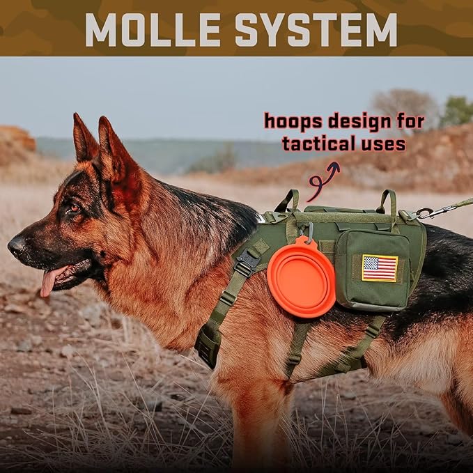Forestpaw Dog Harness Medium Sized,Tactical Dog Harness with Handle,No Pull Military Style Service Dog Vest with Pockets Adjustable for Medium Large Dogs,Green,Chest 15.5-25.5"
