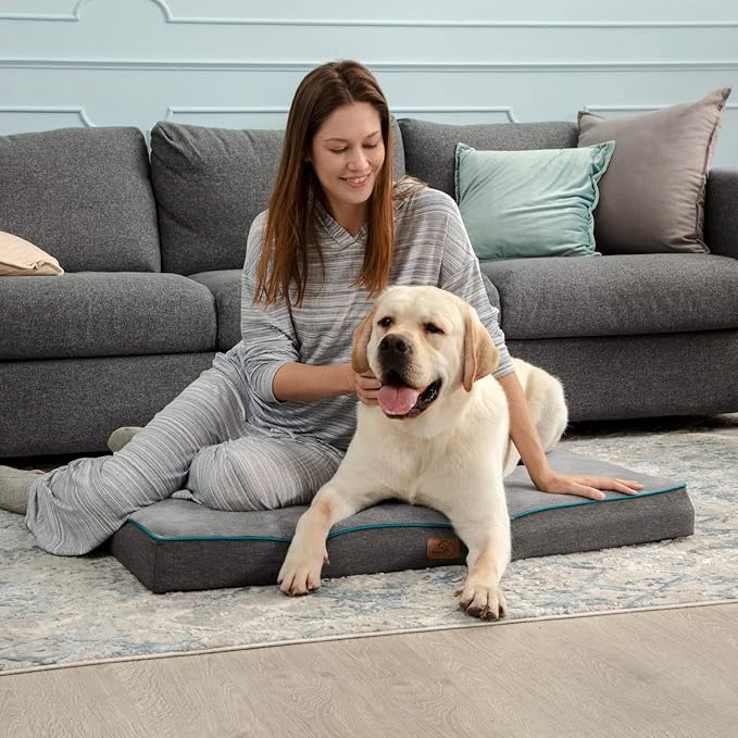 Bedsure Memory Foam Dog Crate Bed for Extra Large Dogs - XL Orthopedic Pet Beds with Removable Washable Cover and Nonskid Bottom - Plush Flannel Fleece Top Pet Mat, Grey