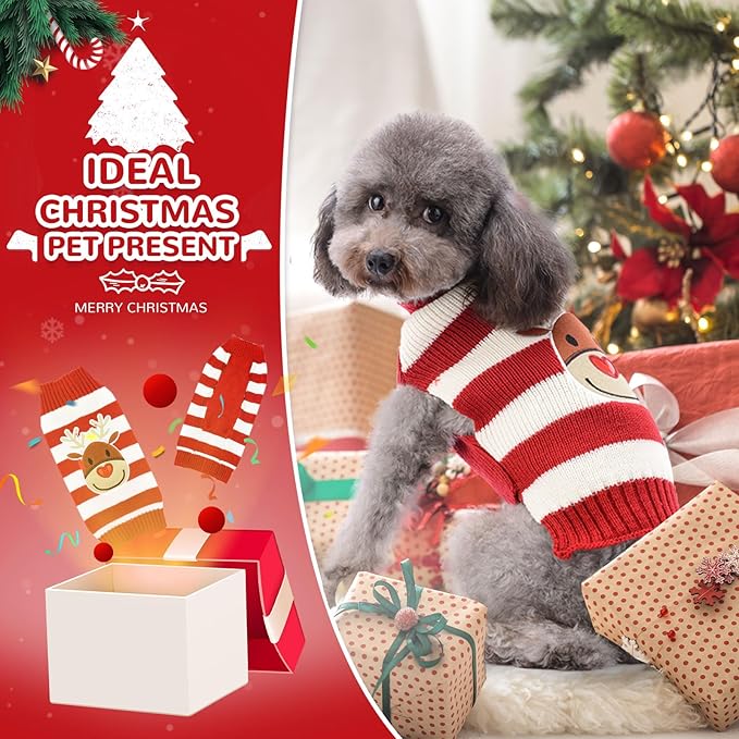 PETCARE Reindeer Christmas Dog Sweater Red Striped Cat Sweater Cartoon Elk Pet Vest Holiday Dog Clothes Puppy Sweaters for Small Medium Large Dogs Cats Fall Winter Outfits Xmas Dogs Costume,Medium