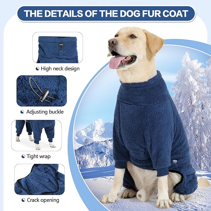 Dog Winter Coat,4-Legged Onesie Jumpsuit Warm Fleece Dog Jacket, Soft Pullover Pajamas, Fullbody Pajamas Onesie for Small Medium Large Dogs Walking, Hiking, Travel