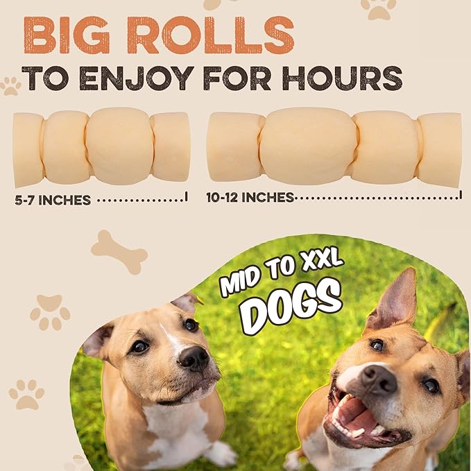 Premium Beef Cheek Rolls for Dogs 5-7" - (3-Pack) Long Lasting, Safe & Natural Rawhide Alternative Chews, Ideal for Large Dogs & Aggressive Chewers, Supports Dental Health & Digestion