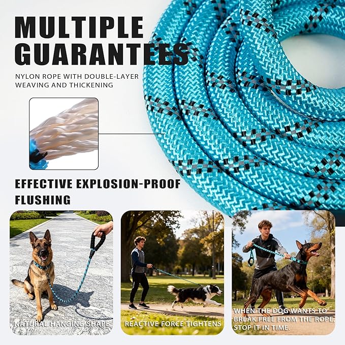 Nylon Dog Leash for Medium Large Dogs, 5-FTReflective Heavy Duty Leash with Comfortable Handle & Poop Bag Dispenser Ring, 1/2 Inch Wide, Secure Reinforcement for Walking (Blue, L)
