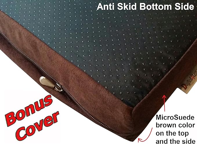 Dogbed4less Orthopedic Gel Memory Foam Pet Dog Bed, Waterproof Liner with External Microsuede Cover and Bonus Antislip Cover (Microsuede Espresso, 41"X27"X4" Inches)