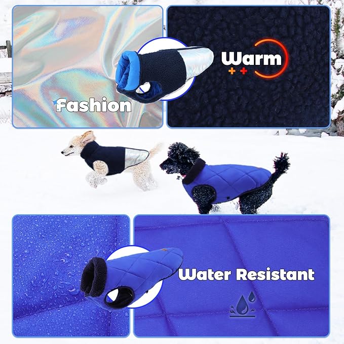 EMUST Dog Snow Jacket, Sweater for Dogs, Windproof Waterproof Fleece Lining Extra Warm Coats for Dogs, Royal Blue, M