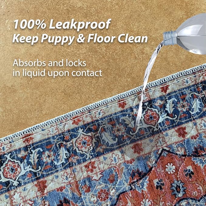 nunubaby Washable Pee Pads for Dogs, Stylish, Non-Slip and Leak-Proof Pee Pads. Reusable Potty Pads for Dogs for Crates and Floors.(Red/Floral, 48" x48")