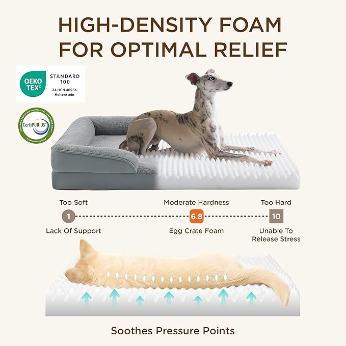 Bedsure Self Warming Orthopedic Dog Bed Medium Size Dogs - Washable Medium Dog Bed Waterproof, Comfort Pet Couch with Removable Cover, Supportive Foam Pets Sofa with Nonskid Bottom, Brown
