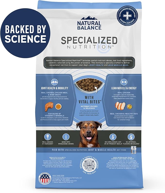 Natural Balance Specialized Nutrition Dry Dog Food Formula with Chicken and Oatmeal for Dogs, Joint Health & Muscle Health Dog, Natural Ingredients with Added Vitamins & Minerals - 22 lbs