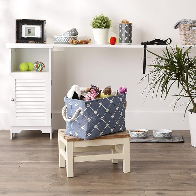 Bone Dry Pet Storage Paw and Bone, Trellis Collection, Small Rectangle, 14x8x9, Stonewash Blue