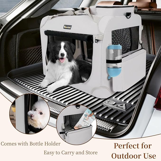 Large Cat Carrier for Cats Collapsible Soft Pet XL Crate for Large/Medium Cats 15lbs+, Car Travel Portable Bag with Water Bottle Slot Ideal for Long Trips (Grey, 20.0"L x 14.0"W x 14.0"H)