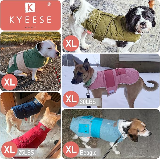 KYEESE Dog Coat Waterproof Dogs Jacket with Fleece Lined Warm Pet Winter Puffer Coat with Leash Hole Thick Cat Clothes with Pocket Windproof Dog Coats for Small Dogs Soft Pet Sweater for Cold Weather