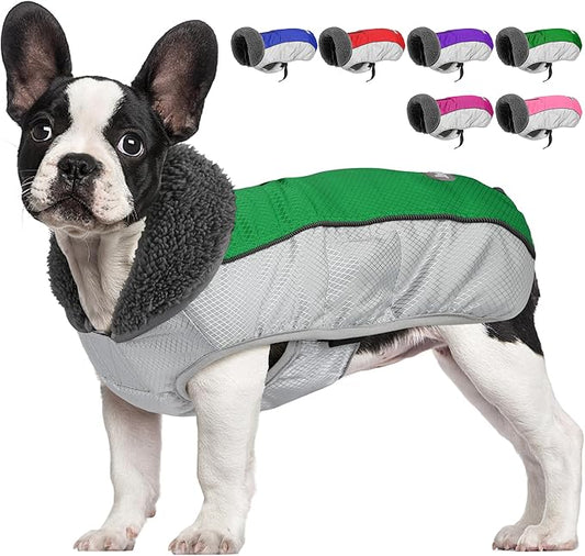 Dog Coat, Waterproof Ripstop Dog Winter Jacket with Leash Hole, Reflective Adjustable Warm Pet Fleece Snow Sweater for Small Medium Large Dogs - Green, 3XL