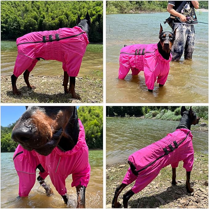 Dogs Waterproof Jacket, Lightweight Waterproof Jacket Reflective Safety Dog Raincoat Windproof Snow-Proof Dog Vest for Small Medium Large Dogs Rosered XS