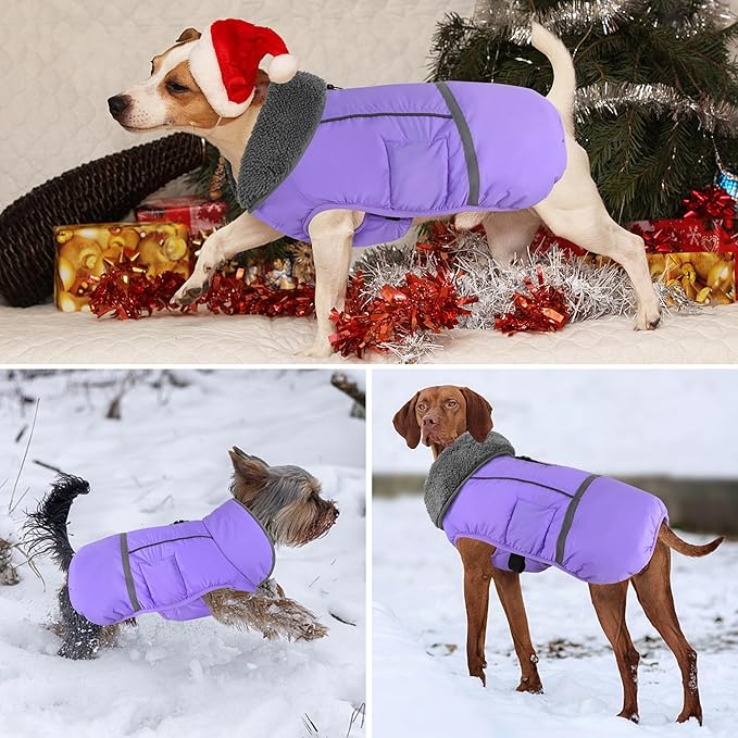 Dogcheer Warm Dog Coat, Waterproof Dog Jacket Christmas Puppy Winter Coat with Buckle, Reflective Adjustable Pet Snow Jacket Fleece Sweater for Small Medium Large Dogs - Taro Purple XL