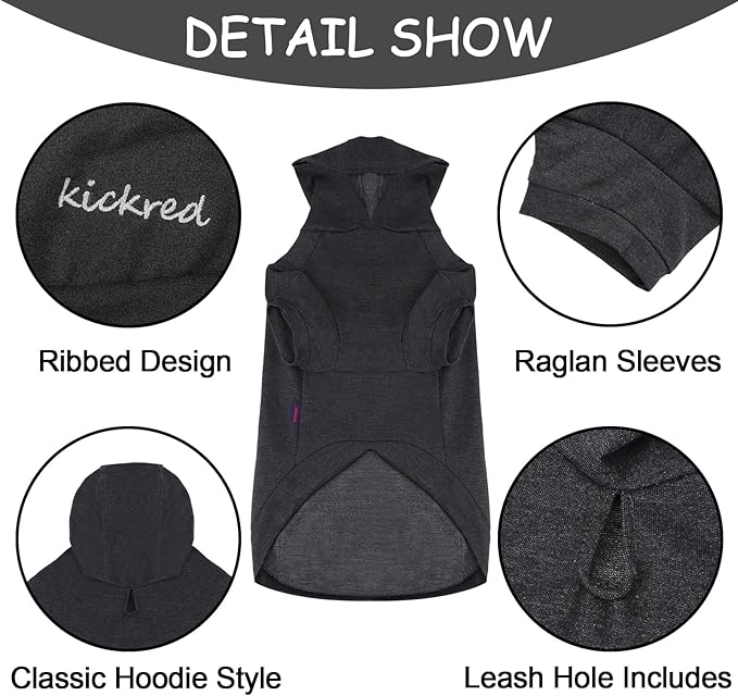 Basic Dog Hoodie Sweatshirts, Pet Clothes Hoodies Sweater with Hat and Leash Hole, Warm Outfit Coat for Large Medium Small Dogs, Dark Grey (Large)