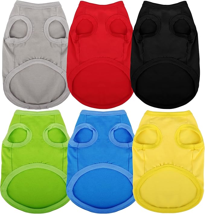 Paiaite 6 Pieces Plain Dog Shirt Sleeveless Puppy Cotton Dog Shirts Breathable Pet Apparel Tank Top Colorful Puppy Sweatshirt Clothes for Small Medium Dogs M