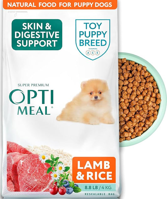 Optimeal Puppy Toy Breed Dog Food - Premium Dry Recipe for Small and Toy Breed Puppies - Skin and Digestive Support (8.8 lbs, Lamb & Rice)