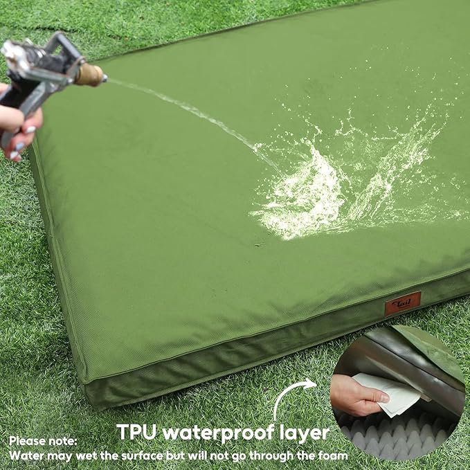 Outdoor Extra Large Dog Crate Bed, XXL Waterproof Dog Bed for Giant Breeds Dogs, 47x29 Inch Orthopedic Egg Crate Foam Pet Mat with Removable Cooling Cover, Light Green