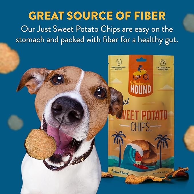Just Sweet Potato Chips – Single Ingredient Dog Treats, All Natural & Healthy Training Snacks for Small, Medium & Large Breeds, Puppies – High Protein, Made in USA - 4oz