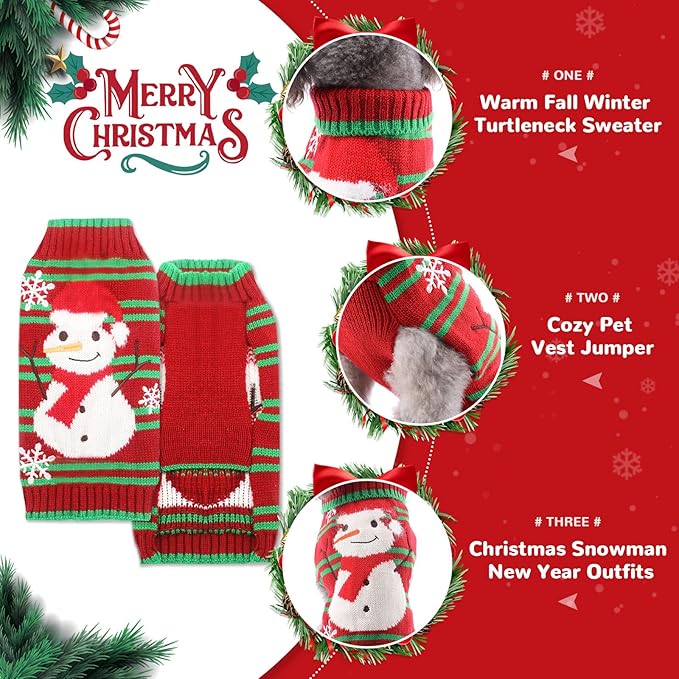 PETCARE Red Snowman Dog Sweater Christmas Dog Sweaters Vest Ugly Snow Xmas Puppy Costume Pet Holiday New Year Fall Winter Clothes for Small Medium Large Dogs Cats Pullover Sweaters Outfits,X-Small