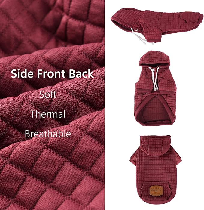 2 Pack Dog Hoodie Sweaters for Small Medium Dogs Warm Dog Clothes for Large Dogs Soft Waffle-Like Laminated Sweatshirt Bulldog (Brown+Wine Red, L (Back: 19",Chest: 28", Neck: 17.5"))