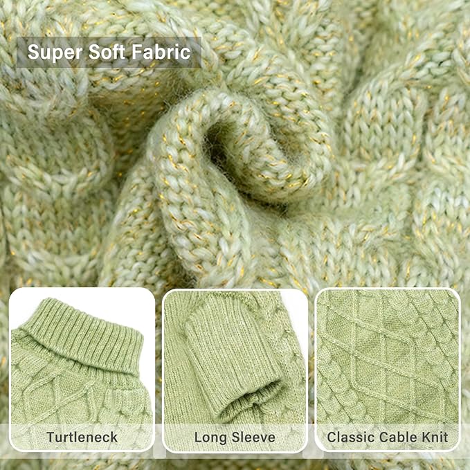 KYEESE Dog Sweater Soft Pet Sweater Warm Dog Coats with Long Sleeve Classic Knitwear Dogs Clothes, Turtleneck Small Dogs Sweater for Cold Weather, Green, X-Small