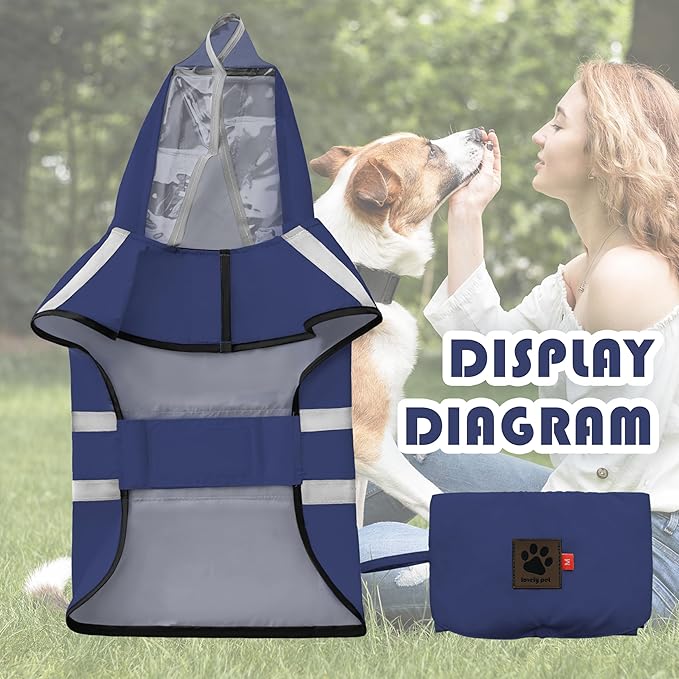 Dog Raincoat, Adjustable Rain Jacket with Hooded Double Layer for Large Medium Small Dogs Puppies, Lightweight Waterproof Rain Coat Poncho with Reflective Stripe Navy,XL