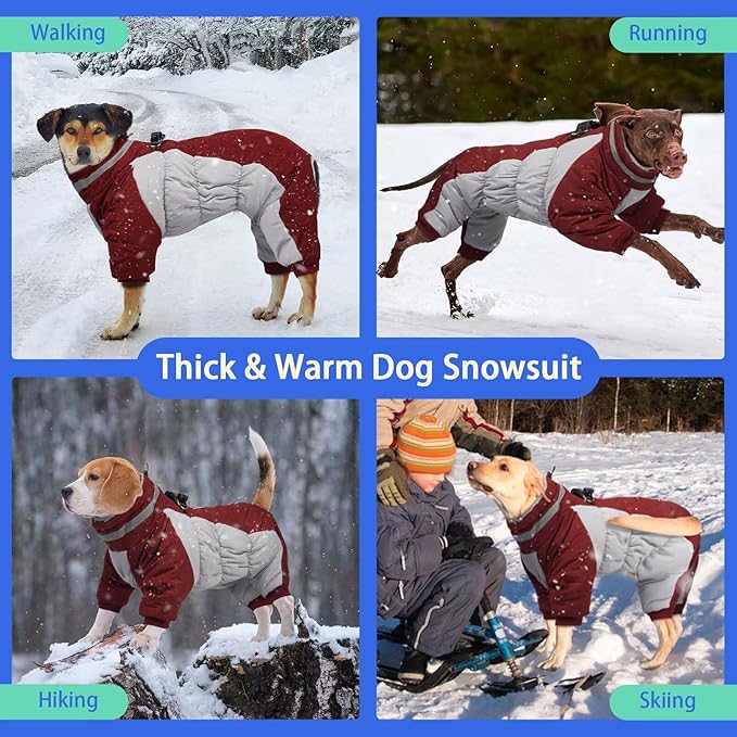 MIGOHI Full Body Dog Coat - Warm Reflective Winter Coat for Medium Dogs with Harness,Turtleneck Dog Fleece Jacket,Four-Leg Windproof Puffer Jackets Snowsuit with Zipper for Small Medium Large Dogs,M