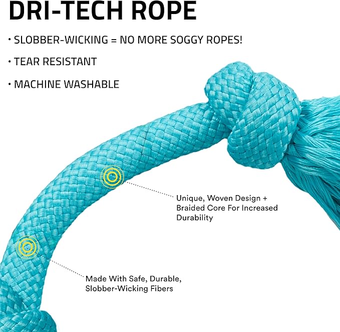 Playology Dog Toys | Dri-Tech Rope Toy Tug of War Rope for Aggressive Chewers (Value 2-Pack) | Medium Peanut Butter/Beef Scented Toys - Easy to Clean and Made from Non Toxic Materials