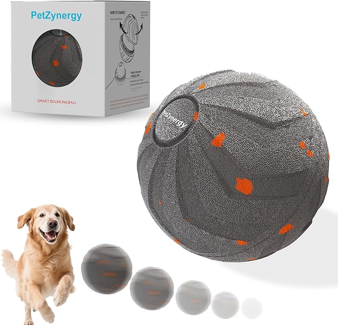 Smart Interactive Dog Toy Automatic Moving Bouncing Chew Herding Ball E-TPU Material for Large and Medium-Sized Dogs Keep Them Busy USB Rechargeable (Grey)