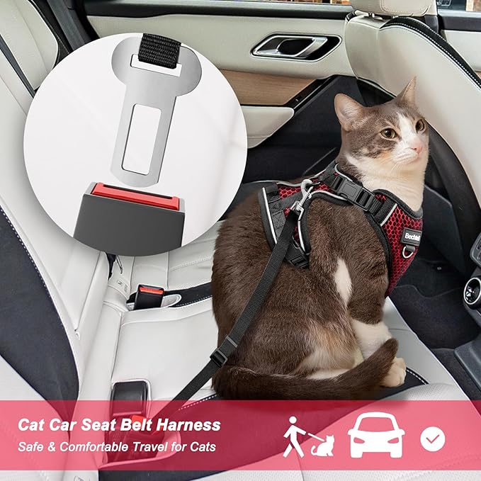 at Harness and Leash for Walking Escape Proof Soft Adjustable Cat Leash Breathable Honeycomb Structure Comfortable Vest Easy to Wear Kitten Harness for Outdoor Travel, Honeycomb Red, M