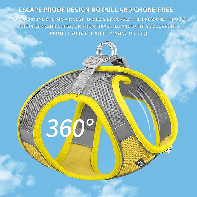 AIITLE Small Harness for Puppy with A Leash - Summer Dog Harnesses with Super Breathable Mesh, Reflective No-Pull Pet Vest for Outdoor Walking, Camping for XX-Small Dogs, Cats Yellow XXS