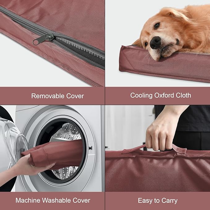 Outdoor Extra Large Dog Crate Bed, XXL Waterproof Dog Bed for Giant Breeds Dogs, 47x29 Inch Orthopedic Egg Crate Foam Pet Mat with Removable Cooling Cover, Pink