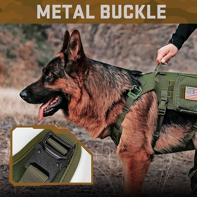 Forestpaw Dog Harness Medium Sized,Tactical Dog Harness with Handle,No Pull Military Style Service Dog Vest with Pockets Adjustable for Medium Large Dogs,Green,Chest 15.5-25.5"