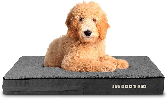 The Dog’s Bed Orthopedic Memory Foam Dog Bed, Large Grey Plush, Pain Relief for Arthritis, Hip & Elbow Dysplasia, Post Surgery, Lameness, Supportive, Calming, Waterproof Washable Cover