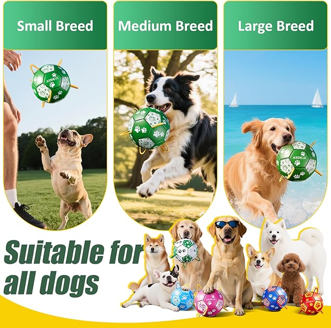 Size 3 Interactive Dog Football with Strap,Green & White, Eye-Catching Paw Design, Ideal Outdoor Training Pet Toy, Perfect Choice for Medium & Large Dogs' Playtime