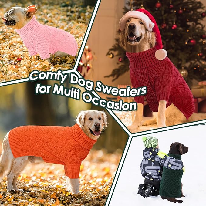 AOFITEE XXL Dog Sweater, Christmas Sweaters for Large Dogs, Warm Turtleneck Dog Sweater for Fall Winter Cold Weather, Solid Dogs Knit Sweatshirt for Golden Retriever, Labrador, Doberman (Green, 2XL)