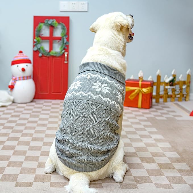 Warm Winter Pink Dog Sweater - Cold Weather Pet Clothes for Small Medium Large Dogs Indoor Outdoor, Soft Classic Knit Puppy Apparel Coat, Grey, ML