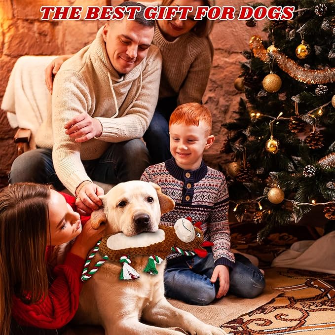 Christmas Squeaky Reindeer Dog Toys-Tug of War Dog Toy for Puppy- Keep Them Busy and Entertained- Interactive Pet Toys for Small & Medium & Large Breeds