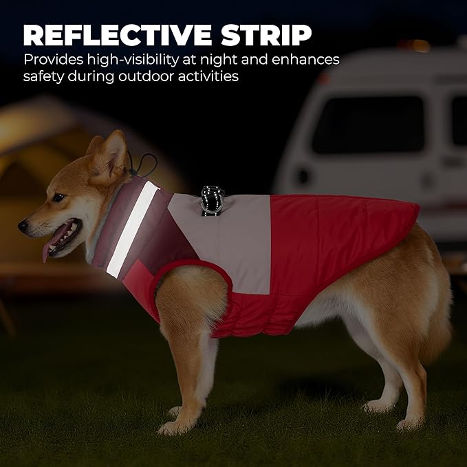 Dog Coats for Large Dogs, Reflective Dog Winter Coat Waterproof Windproof Clothes, Warm Cold Weather Dogs Jacket with Harness Built in Turtleneck Snowsuit, Red XXX-Large