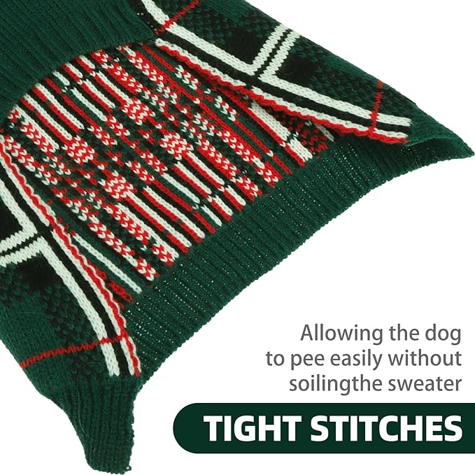 PUPTECK Dog Sweaters for Large Medium Small Dogs - Fall Classic Plaid Style Puppy Holiday Winter Coat Clothes Warm, Green, L