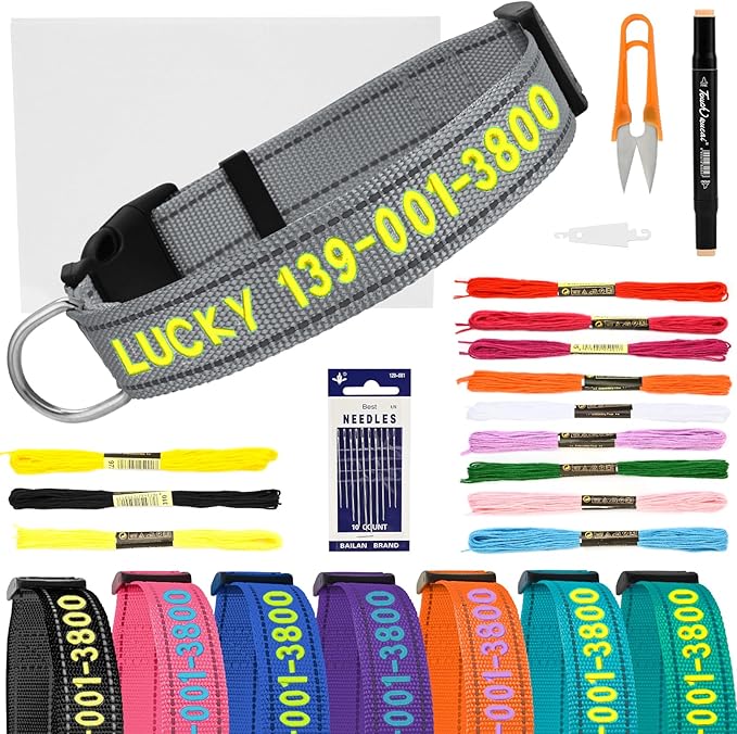 Personalized Embroidered Dog Collar - Custom Hand-Stitched Name & Number, Reflective Adjustable Pet Collar for Small/Medium/Large Dogs & Cats, Durable Nylon with Steel D-Ring (Gray, Small)