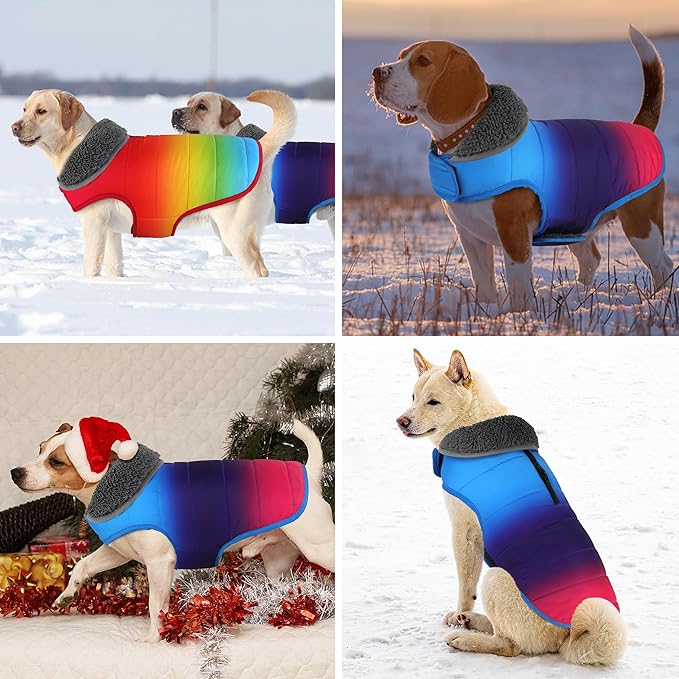 Dog Winter Coat, Waterproof Dog Jacket with Leash Hole, Reflective Adjustable Pet Snow Vest, Warm Fleece Sweater for Small Medium Large Dogs - Gradient Blue, L